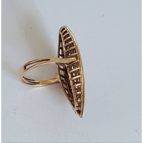 Boho Sterling Silver Rose Gold Marquis Two Tone Full Finger Statement Ring - Picture 11 of 13